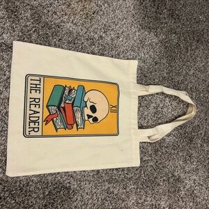 Canvas Tote Bag with Skull and Books Design
